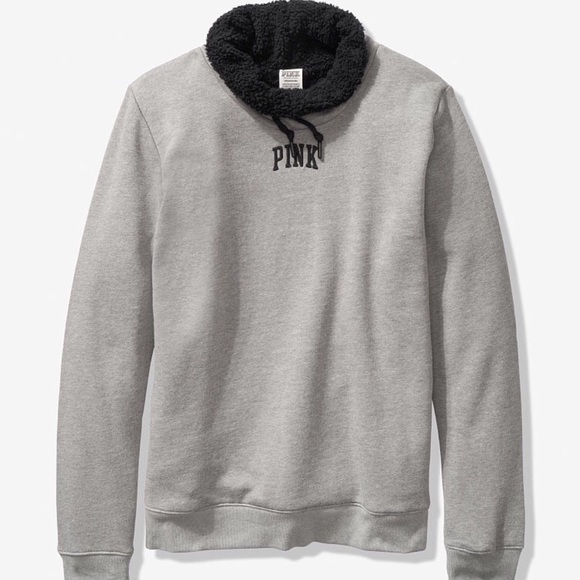 NEW VS PINK SHERPA COWL NECK PULLOVER SWEATER L - Picture 2 of 2